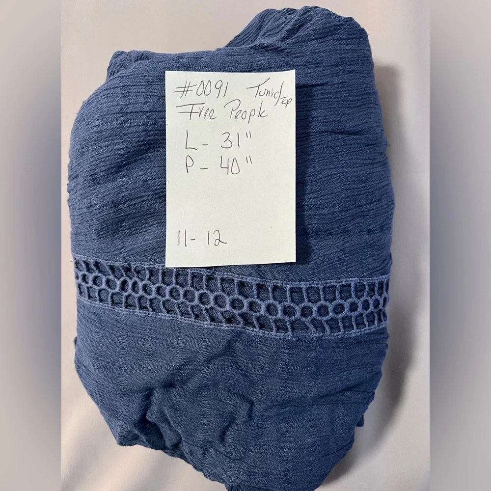 Free People Baby Doll Lace‎ Inset Tunic Sz Small Blue